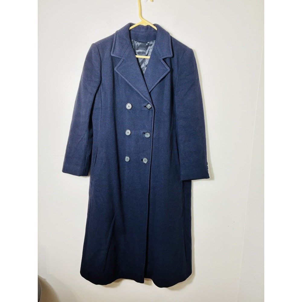 Regency Cashmere Trench Coat Double Breasted Sz 10 Navy Blue Quiet Luxury